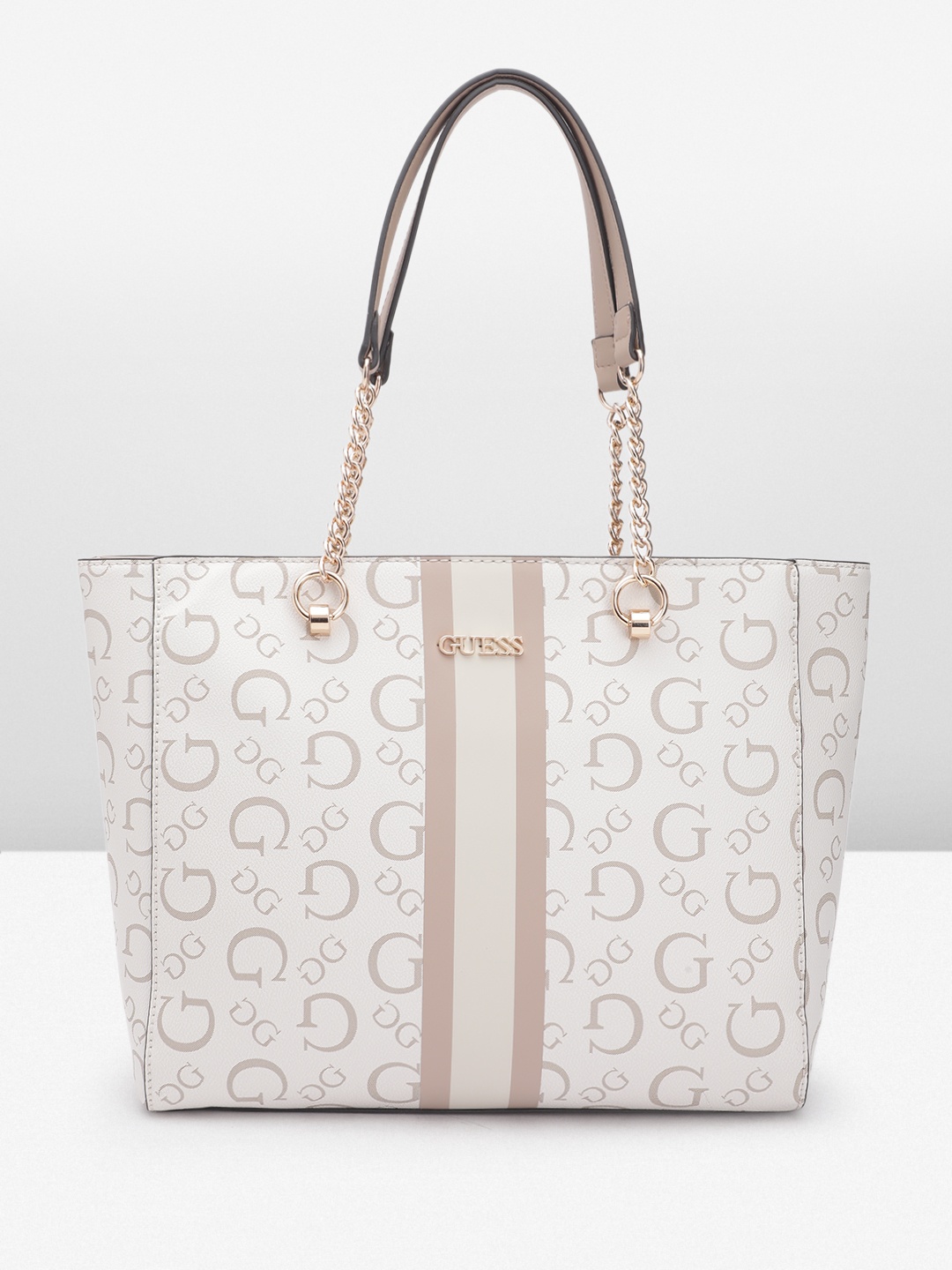 

GUESS Brand Logo Printed Structured Shoulder Bag, Off white