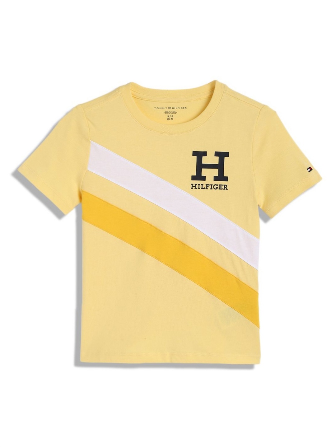 

Tommy Hilfiger Boys Striped Round Neck Cotton T-shirt, Yellow