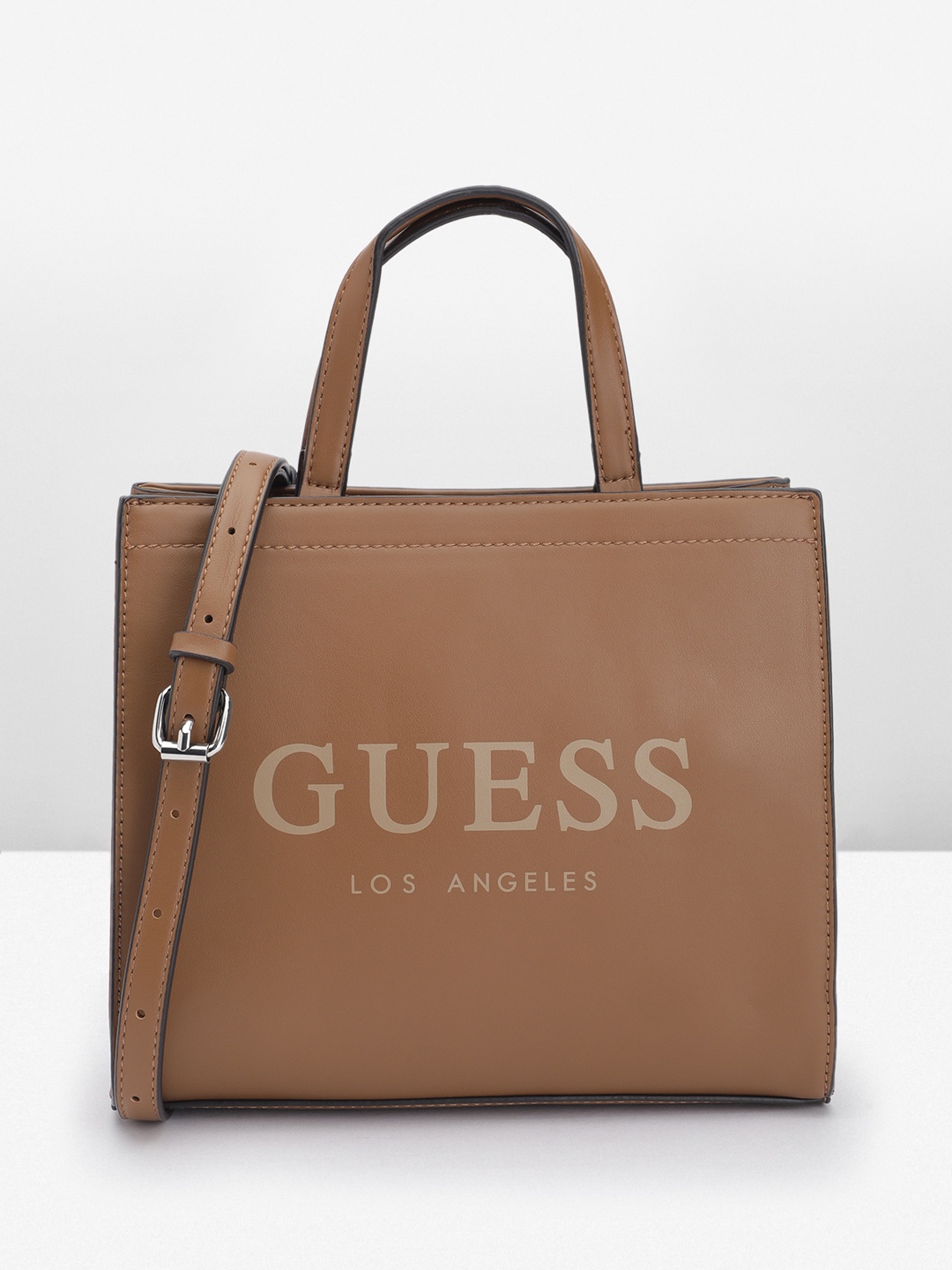 

GUESS Printed Structured Handheld Bag, Brown