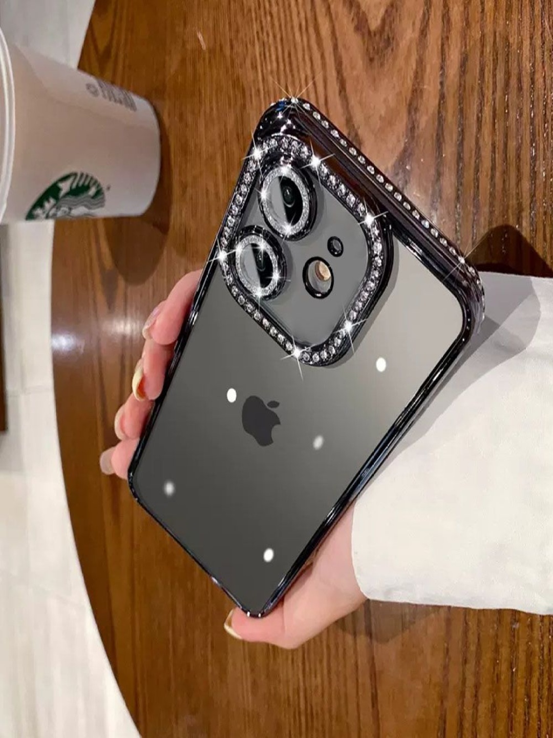 

Luxury Kase Solid Printed iPhone 12 Plating Glitter Diamond Back Case, Black