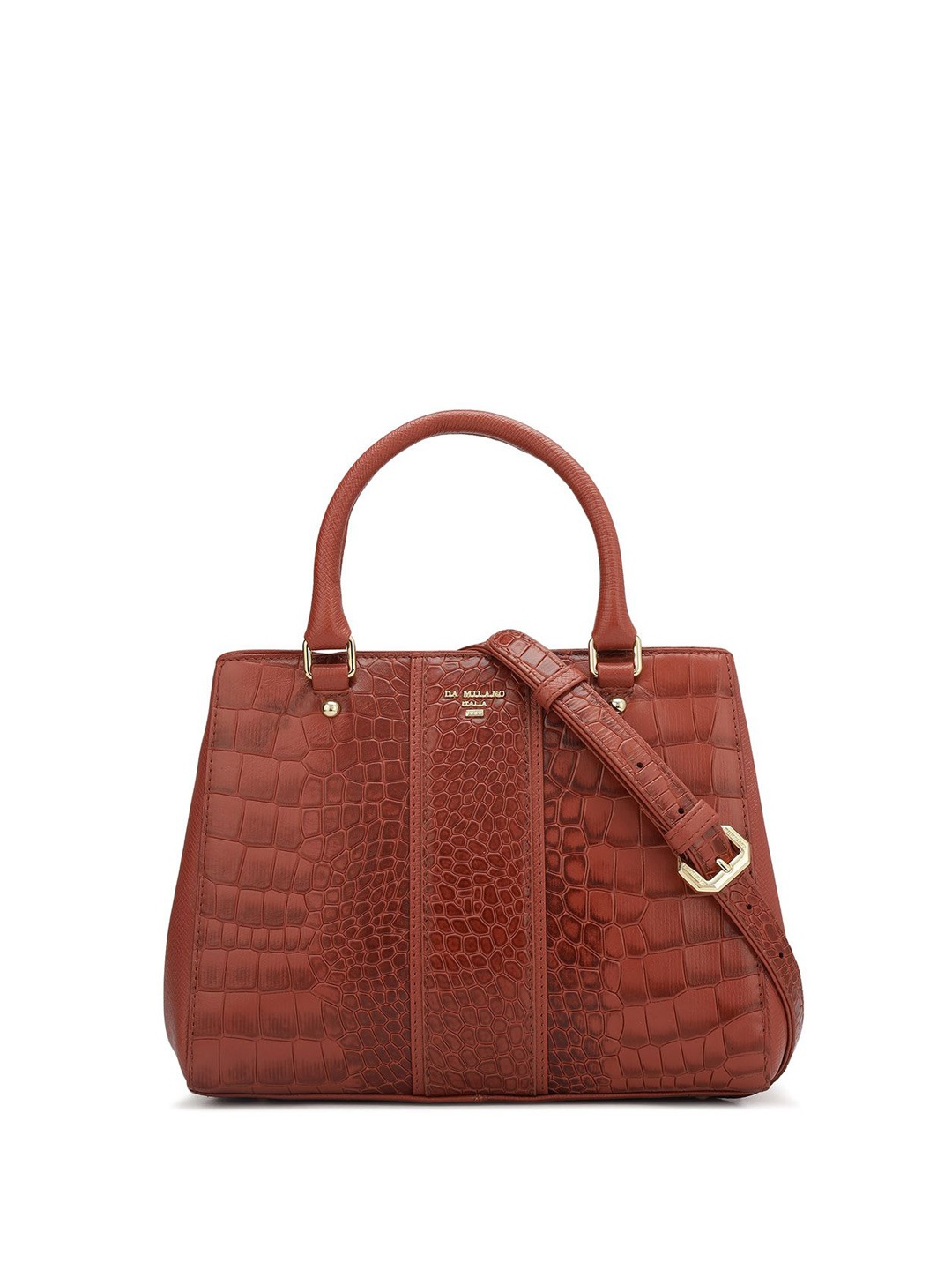 

Da Milano Textured Leather Satchel with Cut Work, Red