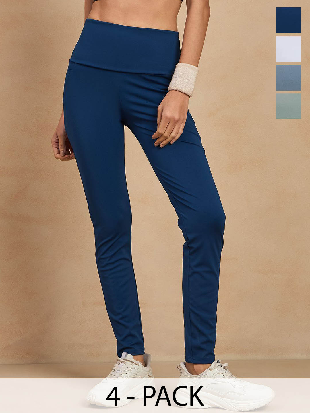 

COLOR CAPITAL Women Pack of 4 Skin Fit Antimicrobial Sports Tights, Blue