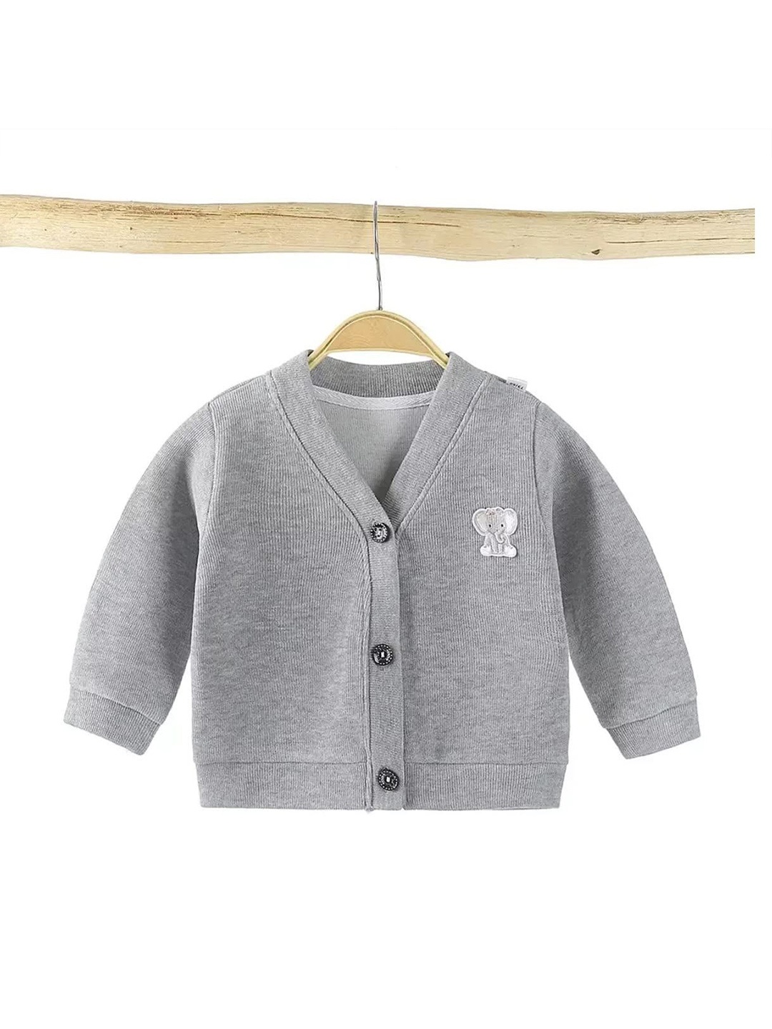 

MOMISY Kids Ribbed V-Neck Cotton Cardigan, Grey