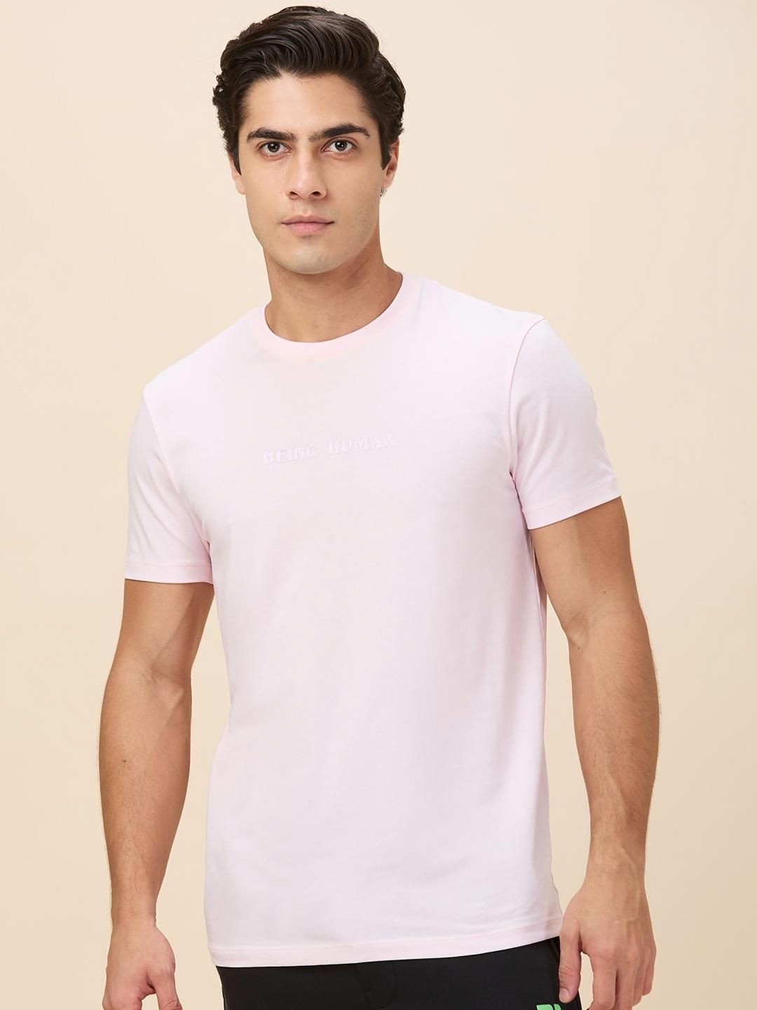 

Being Human Men Solid Round Neck Slim Fit T-shirt, Pink