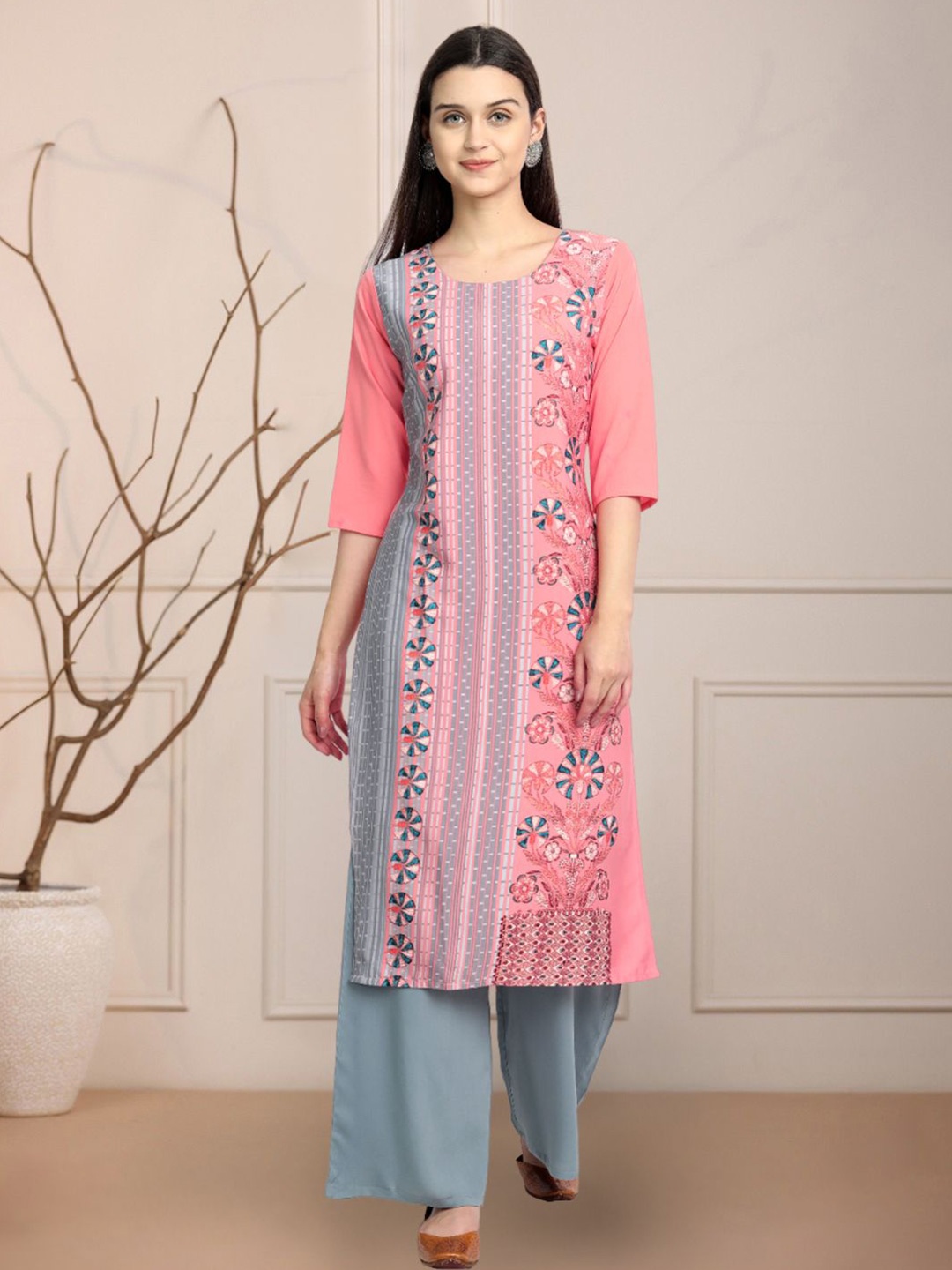 

Moda Rapido Floral Printed round Neck Straight Kurta, Pink