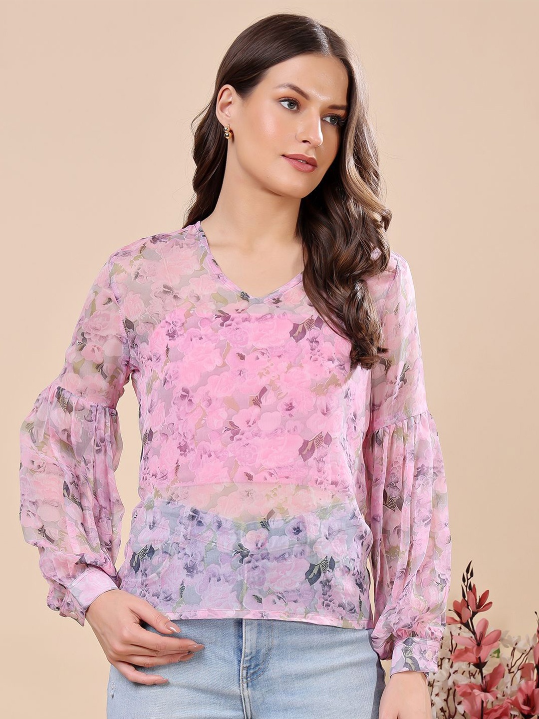 

Cation Women Floral Printed Tube Top, Pink