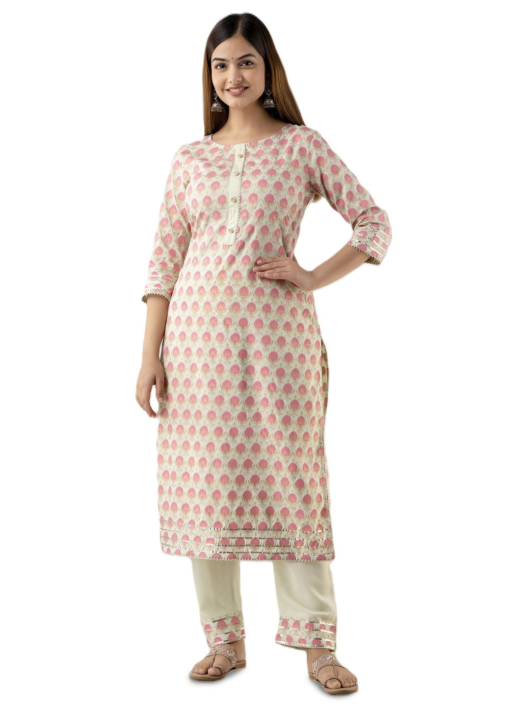 

13-Star Ethnic Motifs Printed Kurta, Beige