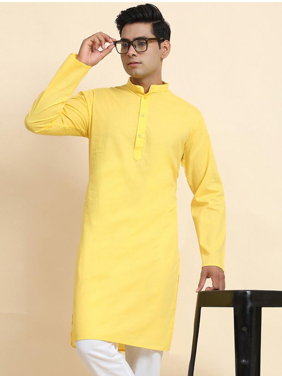 

Moda Rapido Band Collar Pure Cotton Straight Kurta, Gold