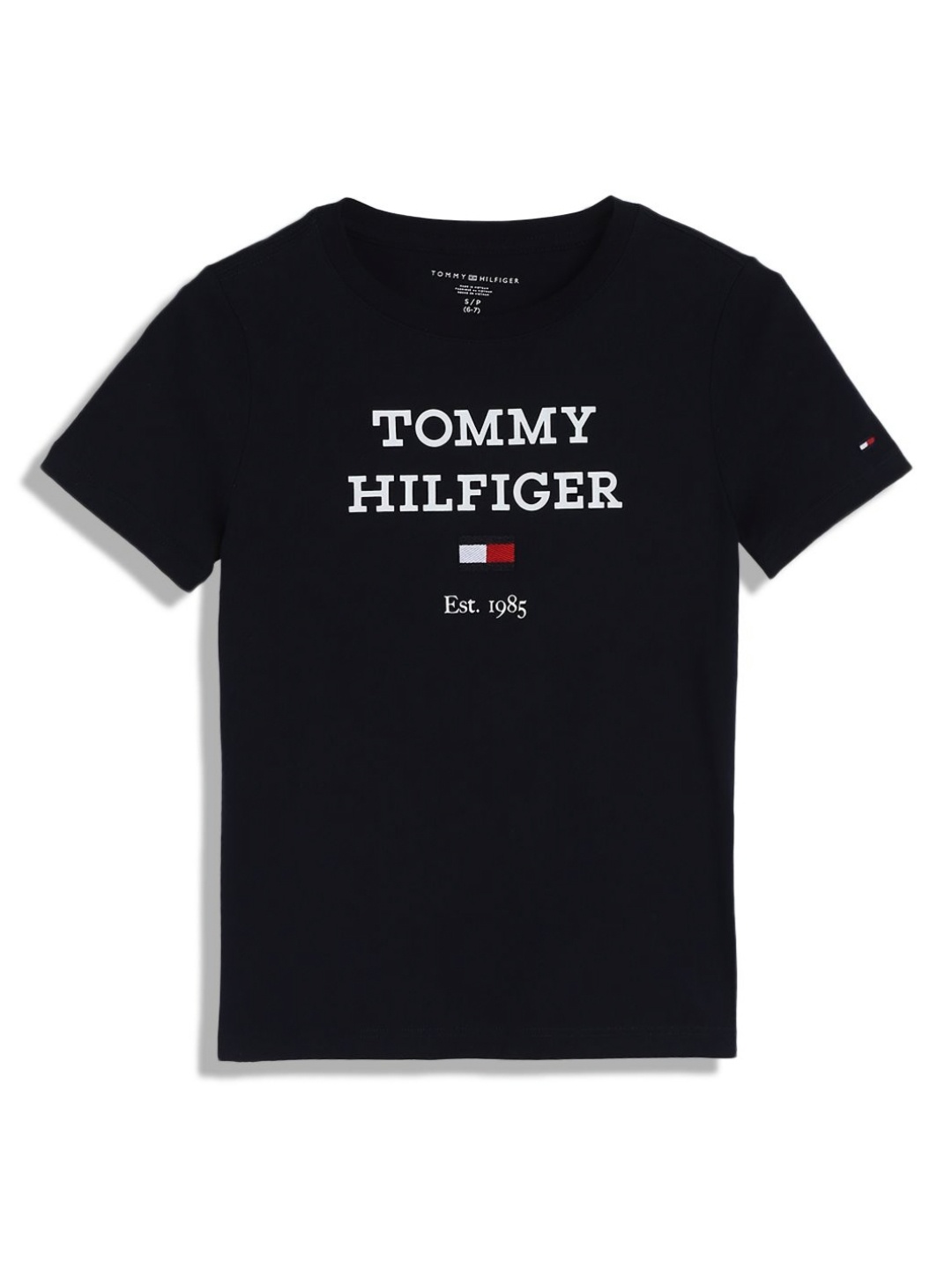 

Tommy Hilfiger Boys Typography Printed Round Neck Cotton T-shirt, Navy blue