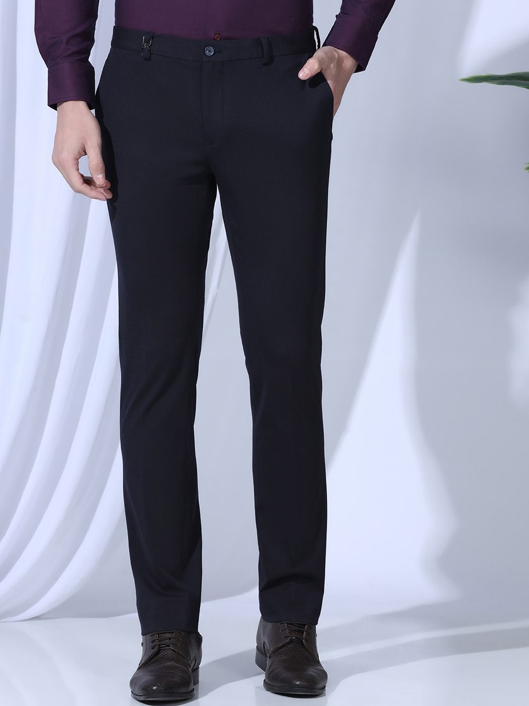 

Blackberrys Men Slim Fit Low-Rise Formal Trouser, Navy blue