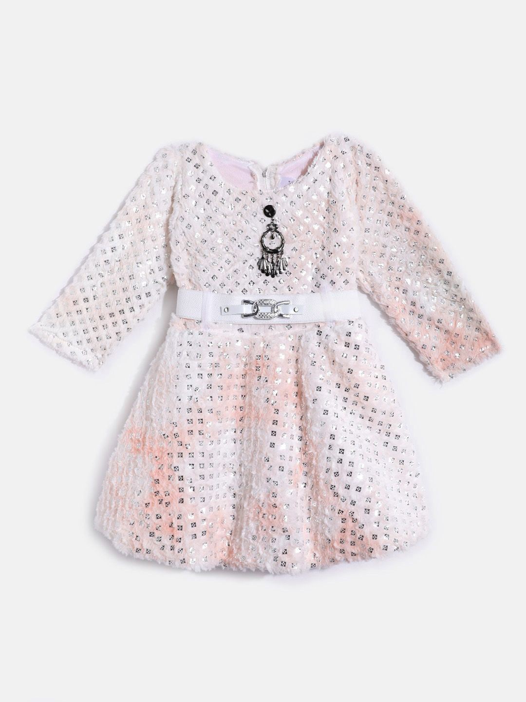 

YK Girls Embellished Woollen Jumper Dress, Peach