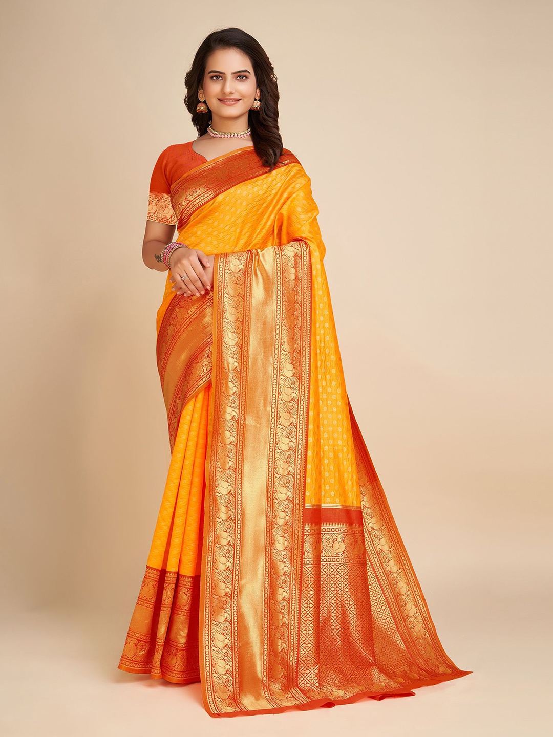 

bigben textile Woven Design Zari Banarasi Saree, Yellow