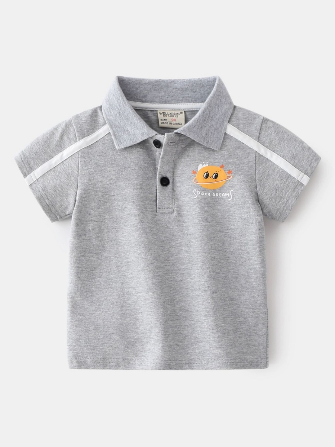 

LULU & SKY Boys Polo Collar Applique T-shirt, Grey