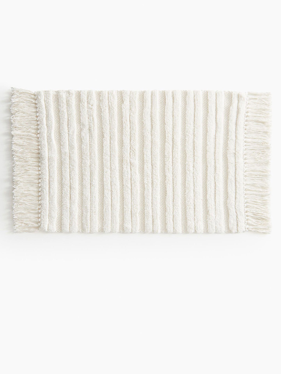 

H&M White Fringed Cotton Bath Mat
