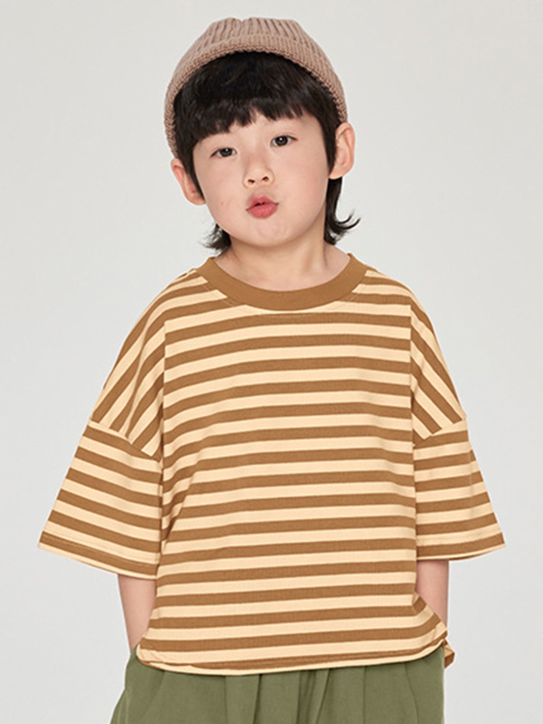 

LULU & SKY Boys Striped Extended Sleeves Raw Edge Boxy T-shirt, Multi