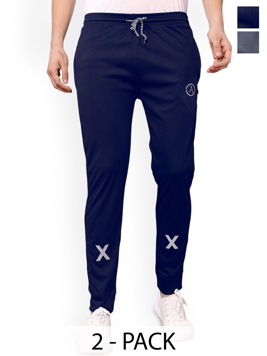 

Moda Rapido Men Pack Of 2 Mid Rise Slim Fit Joggers Track Pants, Grey