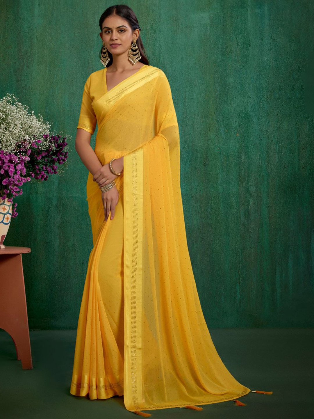 

TIRA Embellished Beads and Stones Saree, Yellow