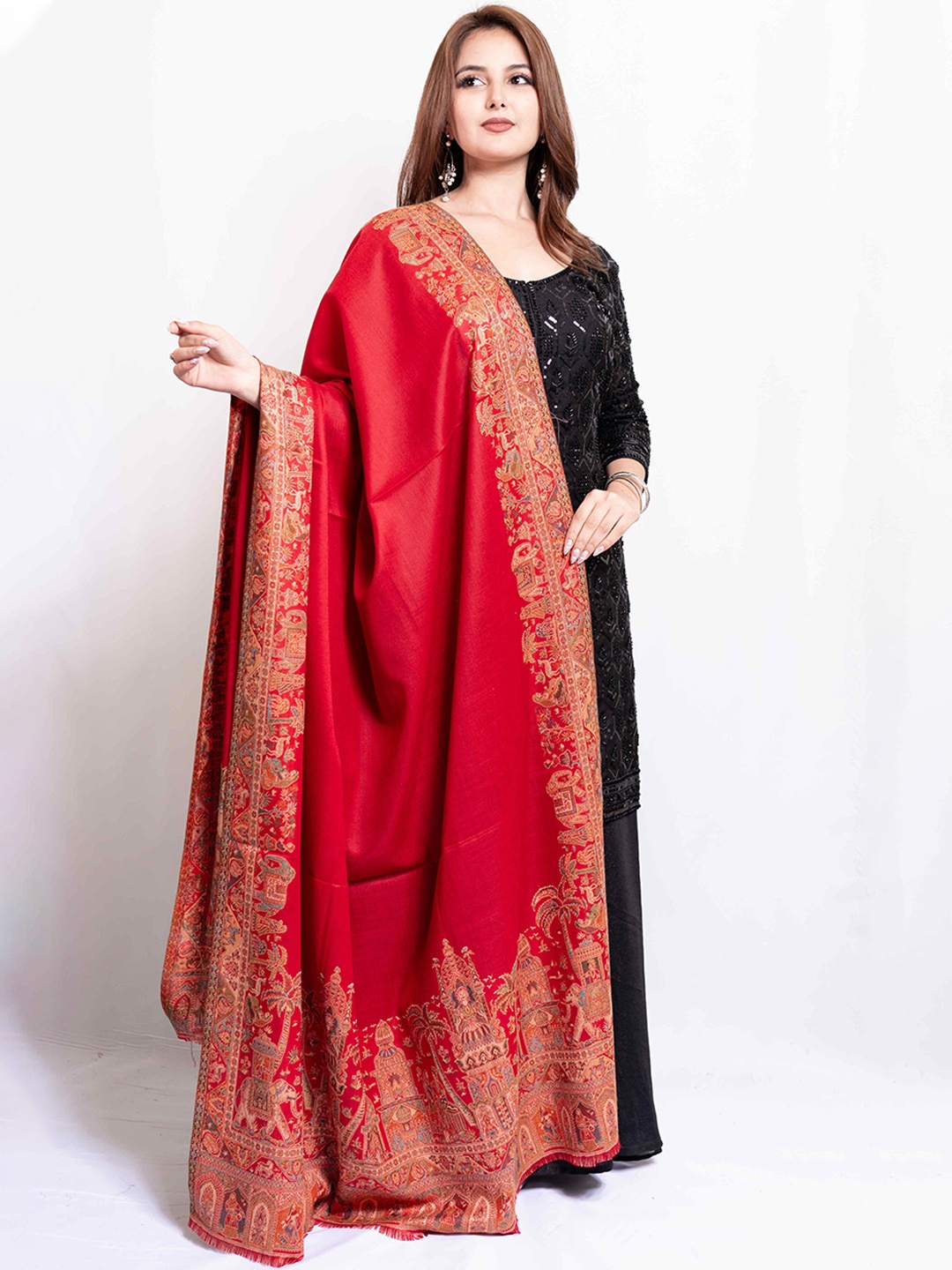 

PASHGIRI Women Ethnic Motifs Woven Design Shawl, Maroon