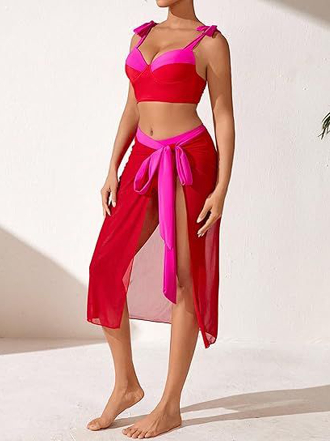 

PANKH Dual Shade Swimwear Cover Up Set, Red