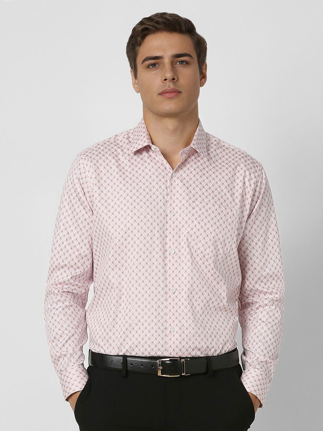 

Van Heusen Men Opaque Printed Formal Shirt, Pink