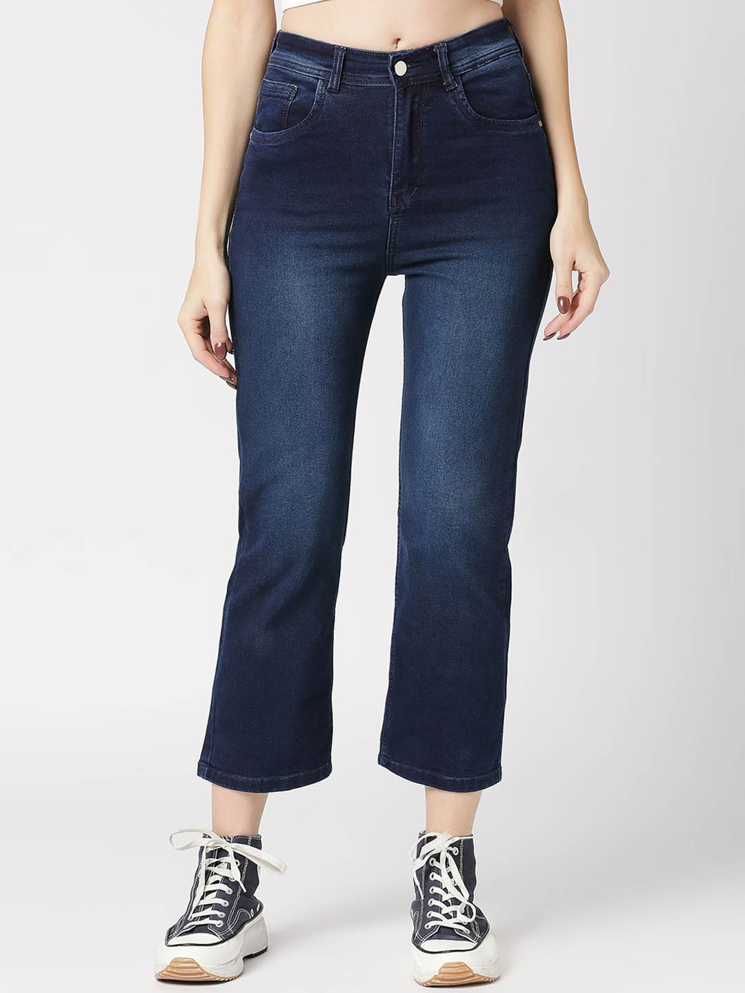 

CEFALU Women Comfort Bootcut Light Fade Stretchable Jeans, Navy blue