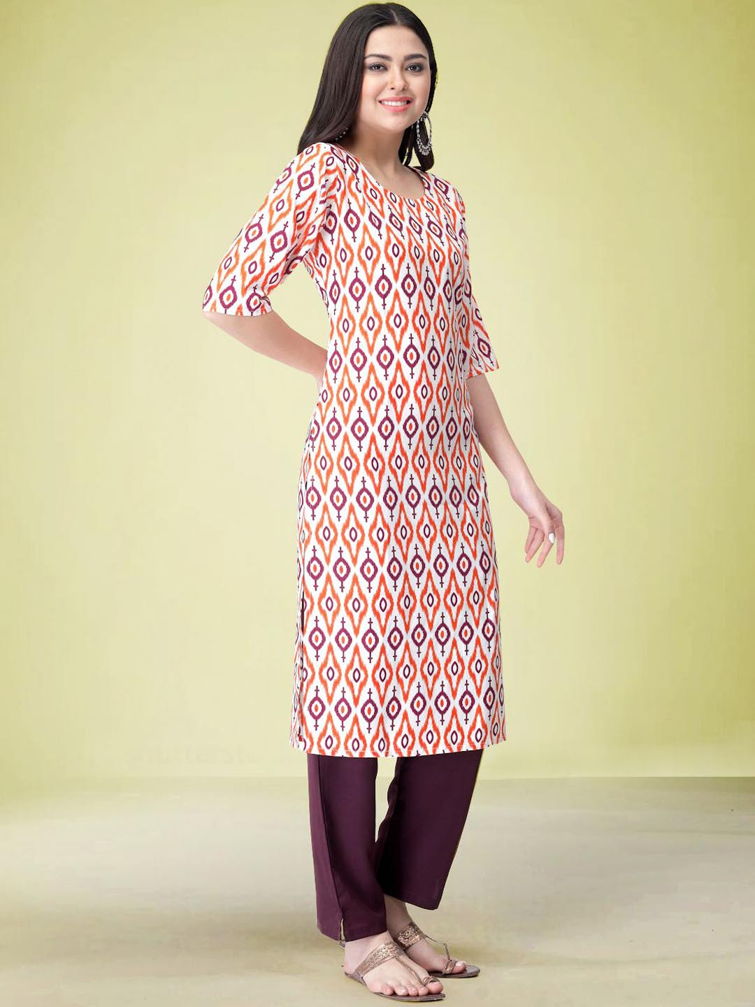 

Moda Rapido Geometric Printed Round Neck Straight Kurta with Trouser, White
