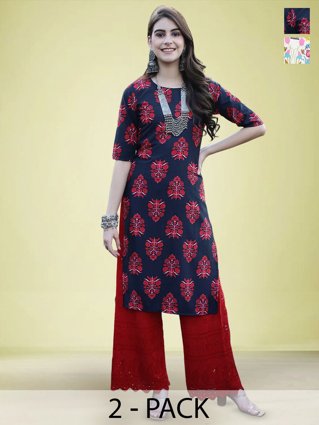 

Moda Rapido Women Pack Of 2 Printed Straight Kurta, Navy blue