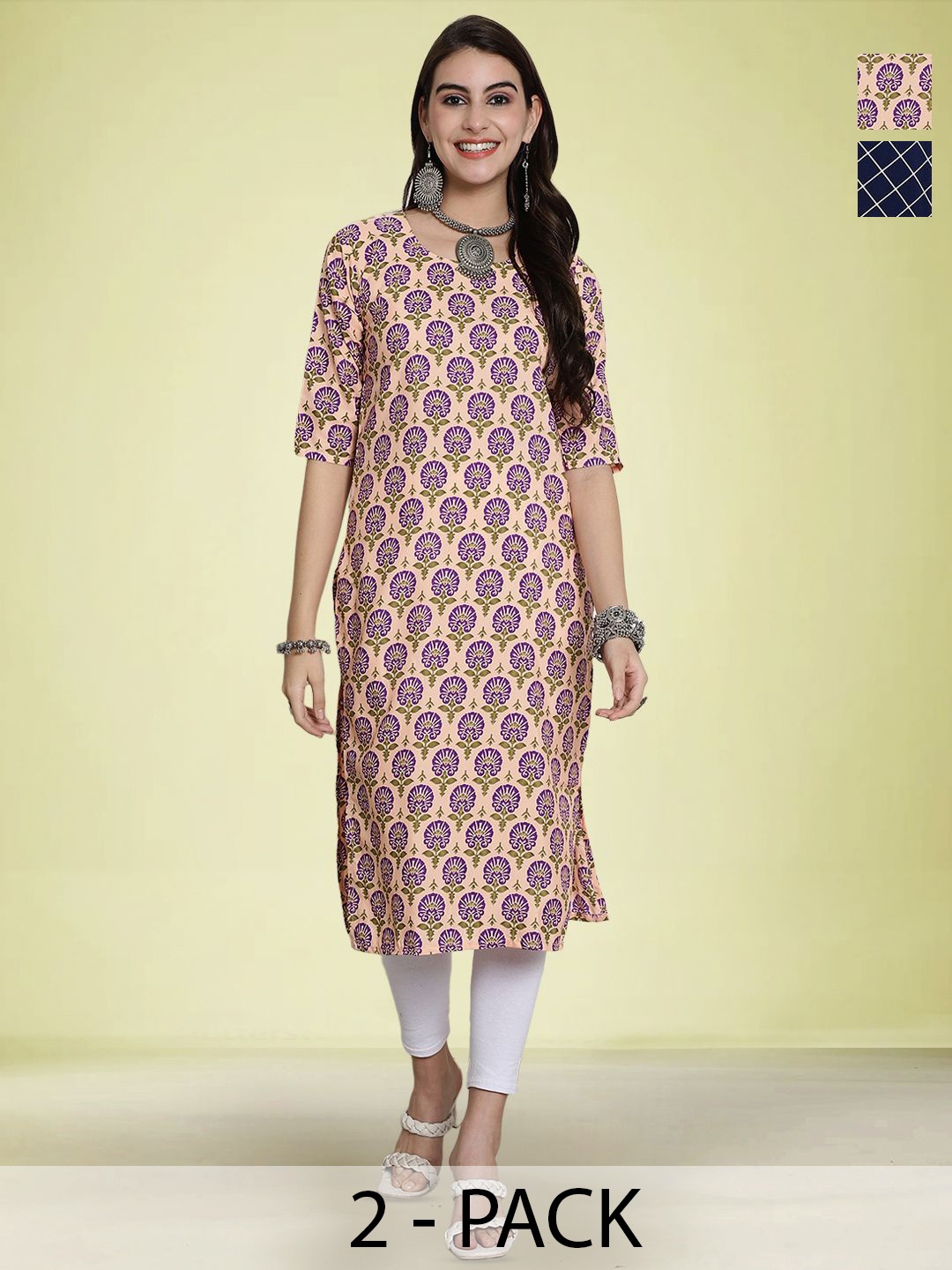 

Moda Rapido Women Pack Of 2 Printed Straight Kurta, Navy blue