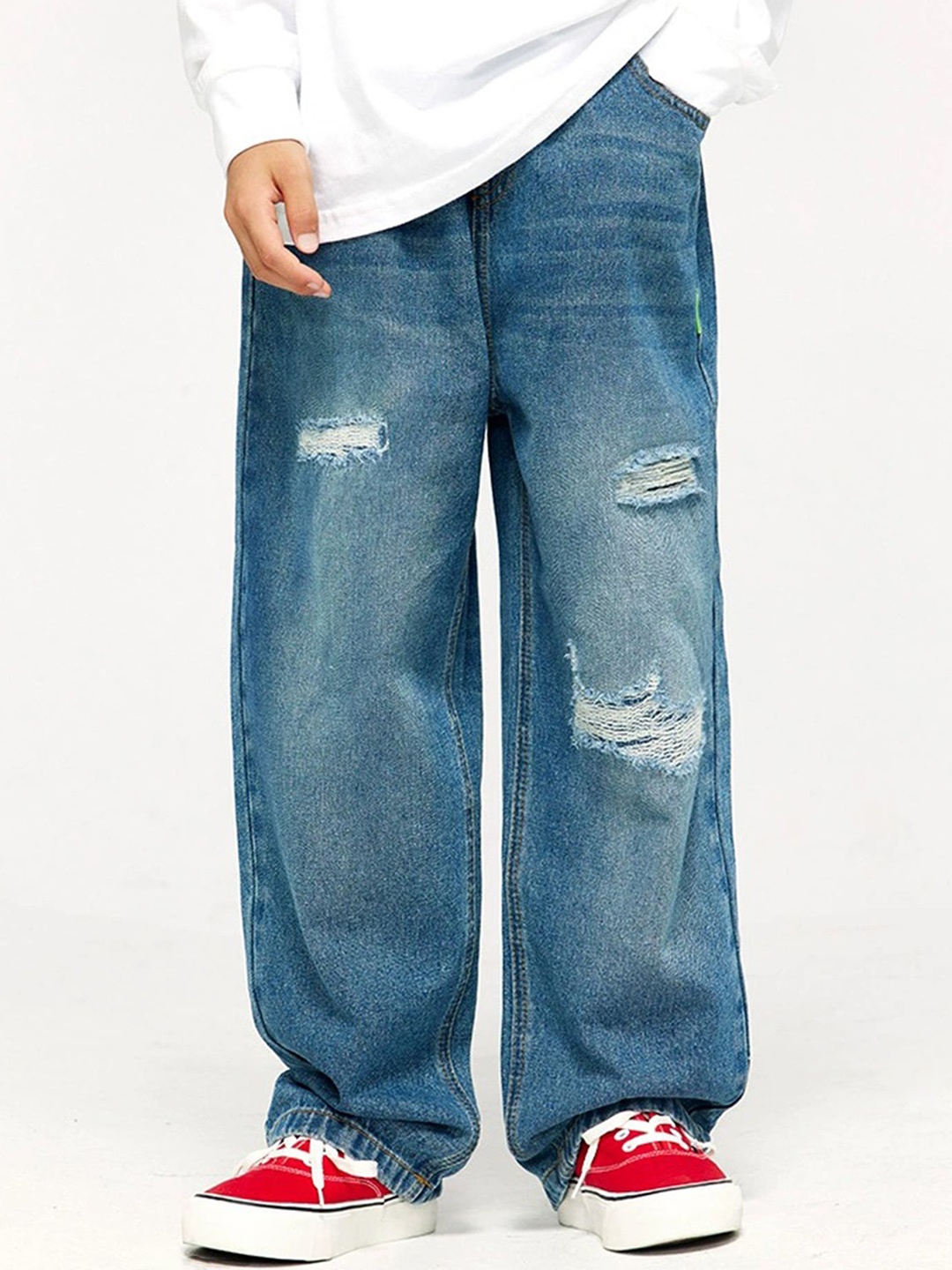

LULU & SKY Girls Straight Fit High-Rise Mildly Distressed Light Fade Jeans, Blue