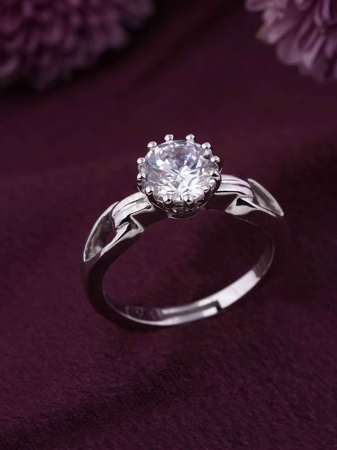 

Zalkari 925 Sterling Silver Plated CZ Stone Studded Round Solitaire Finger Ring