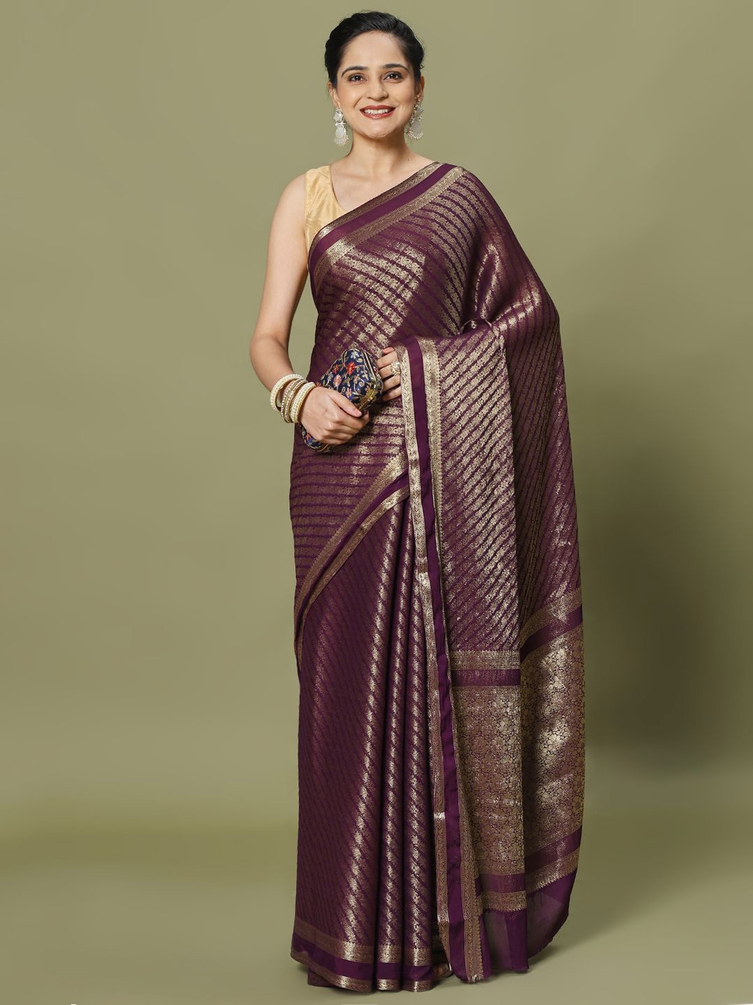 

Meena Bazaar Woven Design Zari Saree, Purple