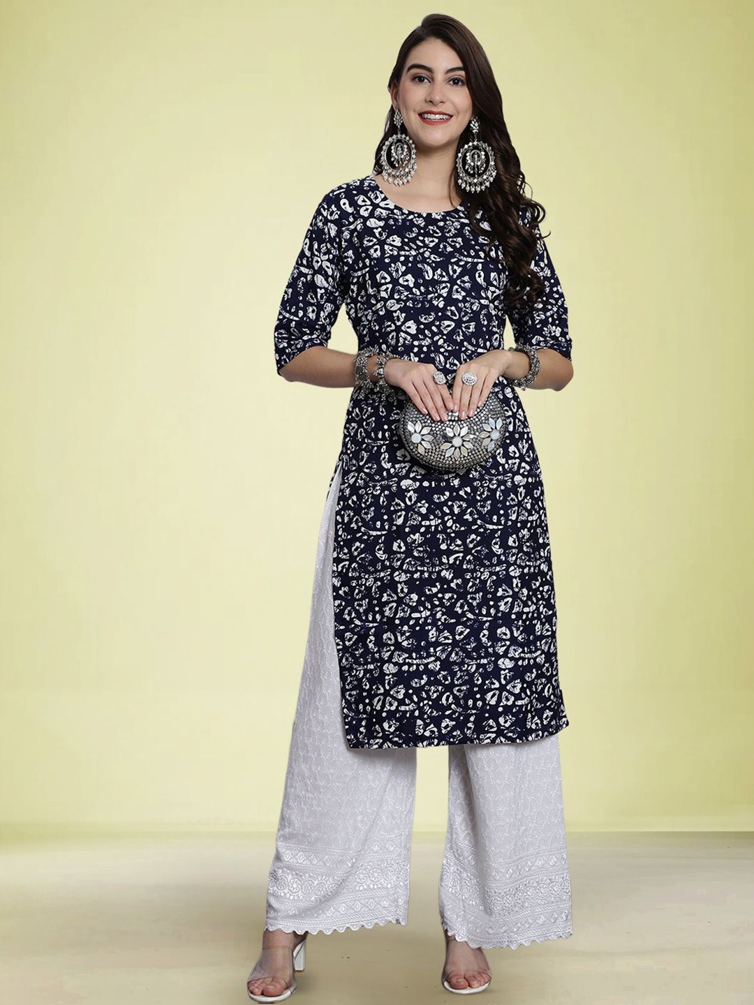 

Moda Rapido Abstract Printed Round Neck Straight Kurta, Black