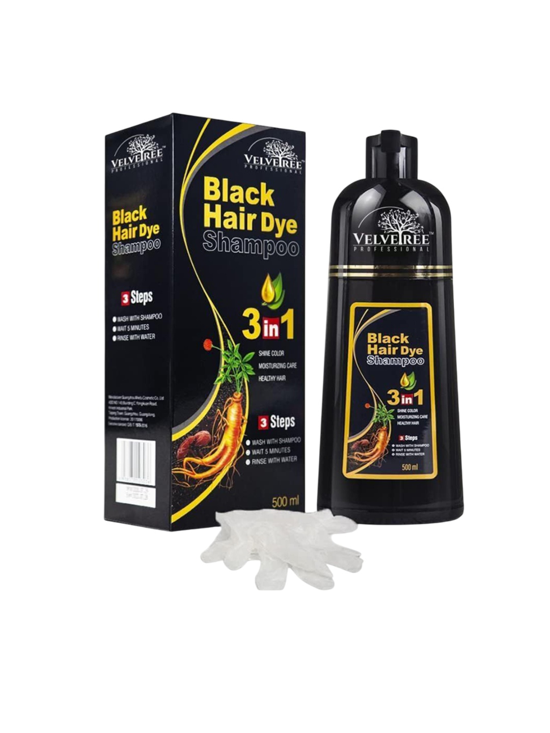 

Velvetree 3-In-1 Hair Dye Shampoo With Sesame Seeds & Bhringraj Extract- 500 ml - Black