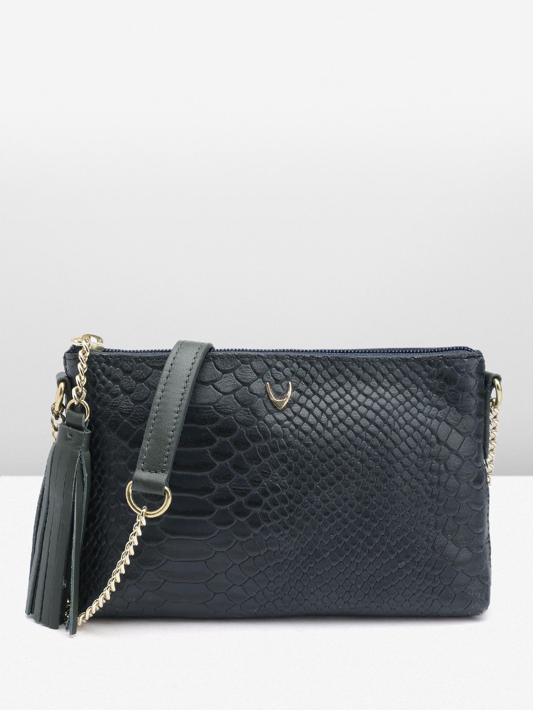 

Hidesign Croc-Effect Textured Leather Structured Sling Bag, Navy blue