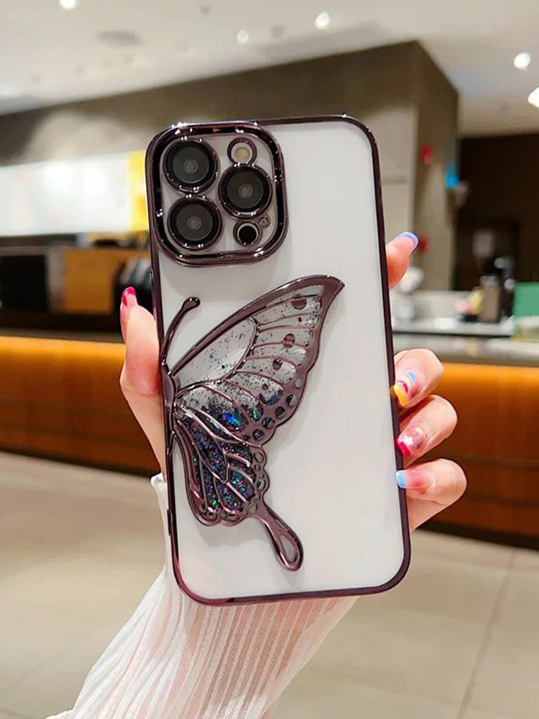 

Luxury Kase LK100 Plating Dream Butterfly Clear iPhone 14 Pro Max Back Case, Purple