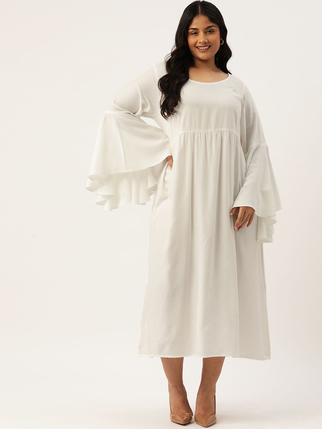 

theRebelinme Bell Sleeve A-Line Maxi Dress, White