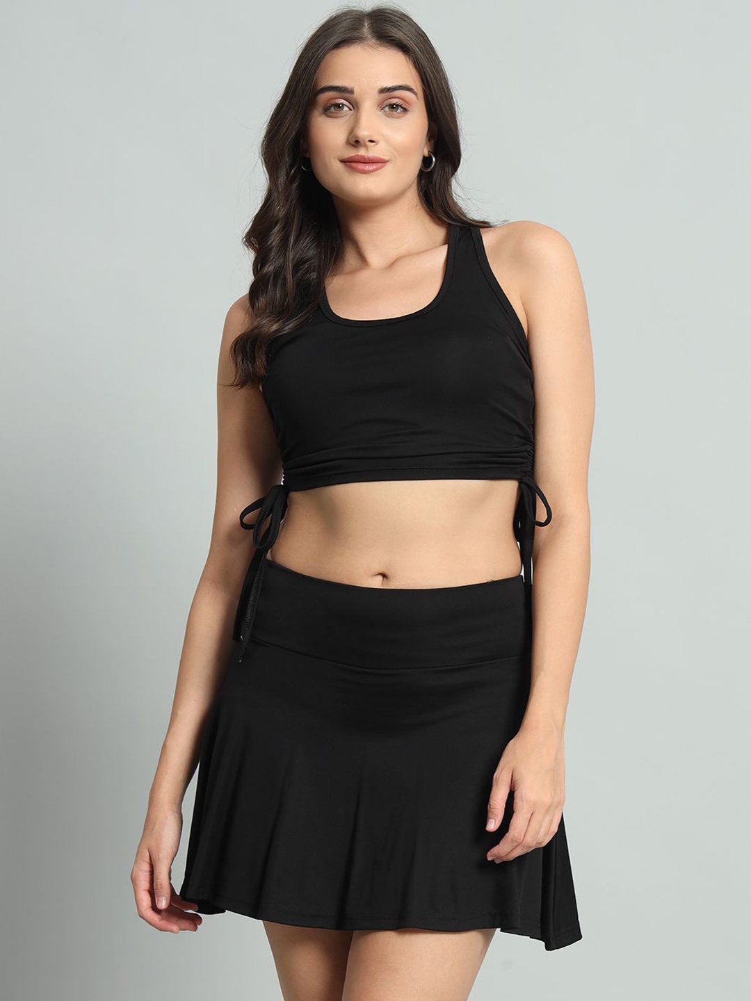 

ND & R Women Cord Set Crop Top and Mini Skirt with Inner Short, Black