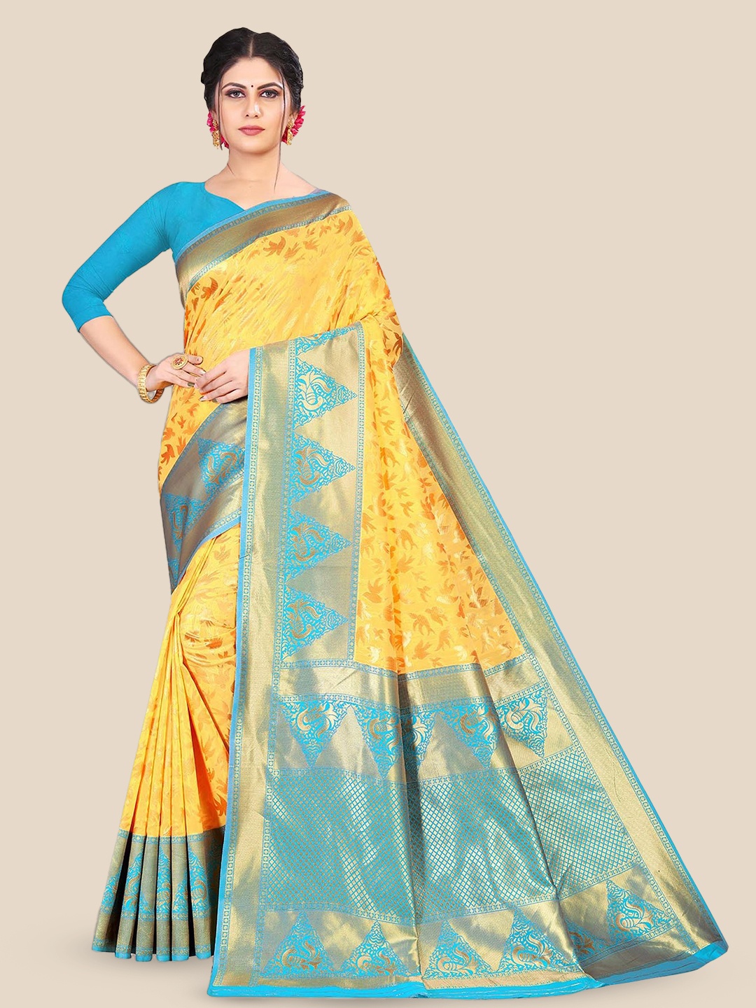 

bigben textile Woven Design Zari Banarasi Saree, Yellow