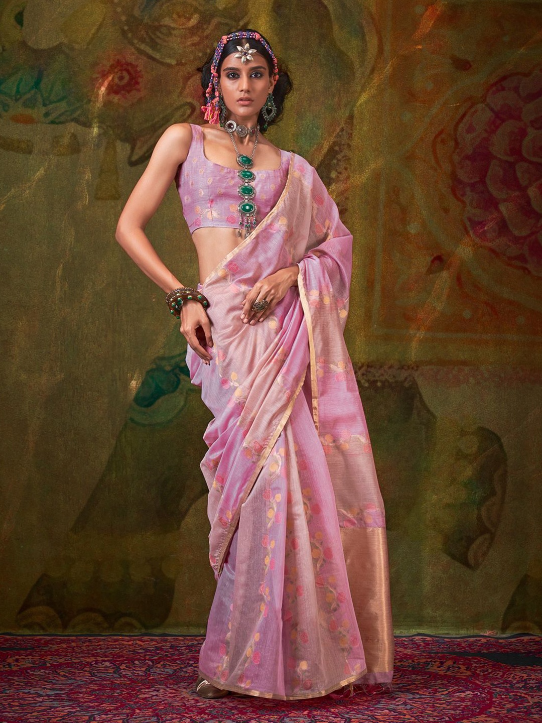 

Mitera Woven Design Zari Jamdani Saree, Mauve
