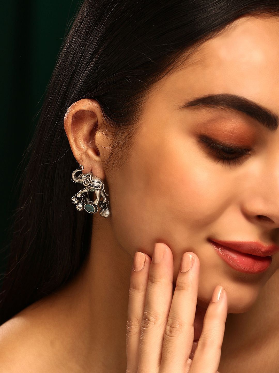 

Priyaasi Silver Plated Contemporary Oxidized Elephant Drop Earrings