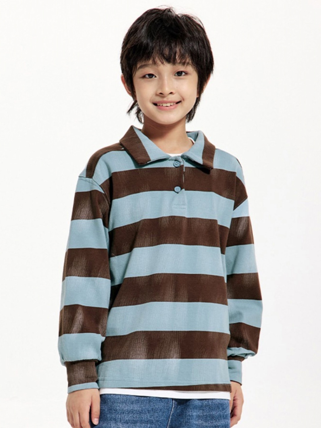 

LULU & SKY Boys Striped Polo Collar Pockets T-shirt, Blue