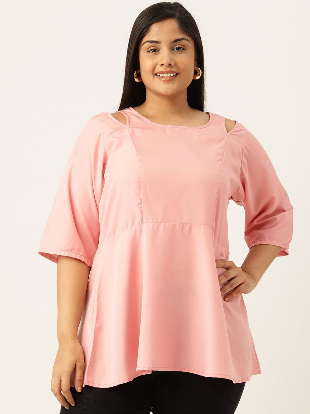 

theRebelinme Women Plus Size Cut OutTop, Rose