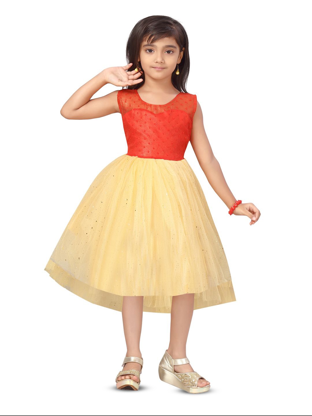 

YK Girls Net Fit & Flare Dress, Red