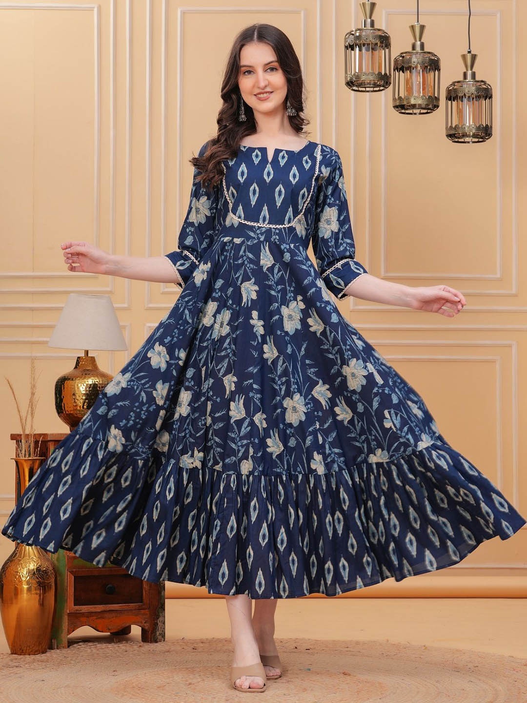 

KIRNYA Women Floral Printed Anarkali Kurta, Blue