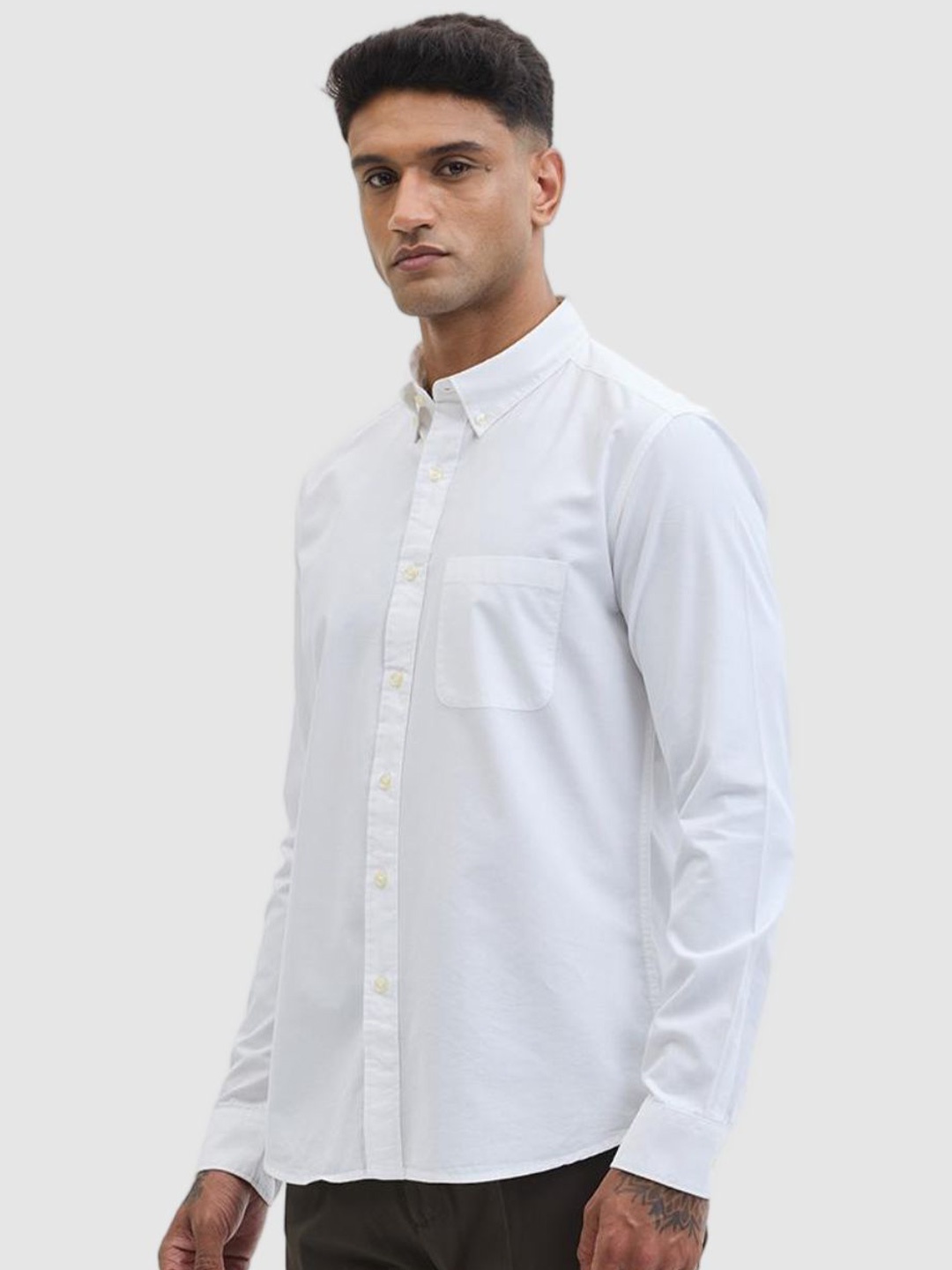 

Snitch Men Smart Fit Button-Down Collar Solid Cotton Formal Shirt, White