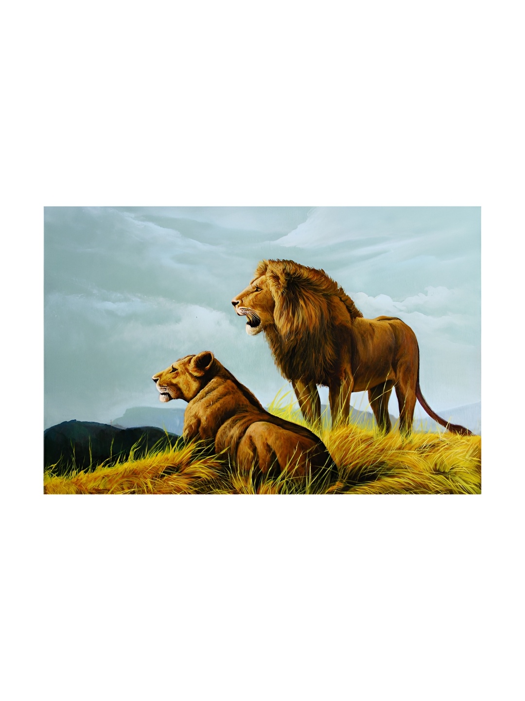 

Inephos Brown And Green Birds And Animals Printed Lions Wildlife Canvas Wall Art