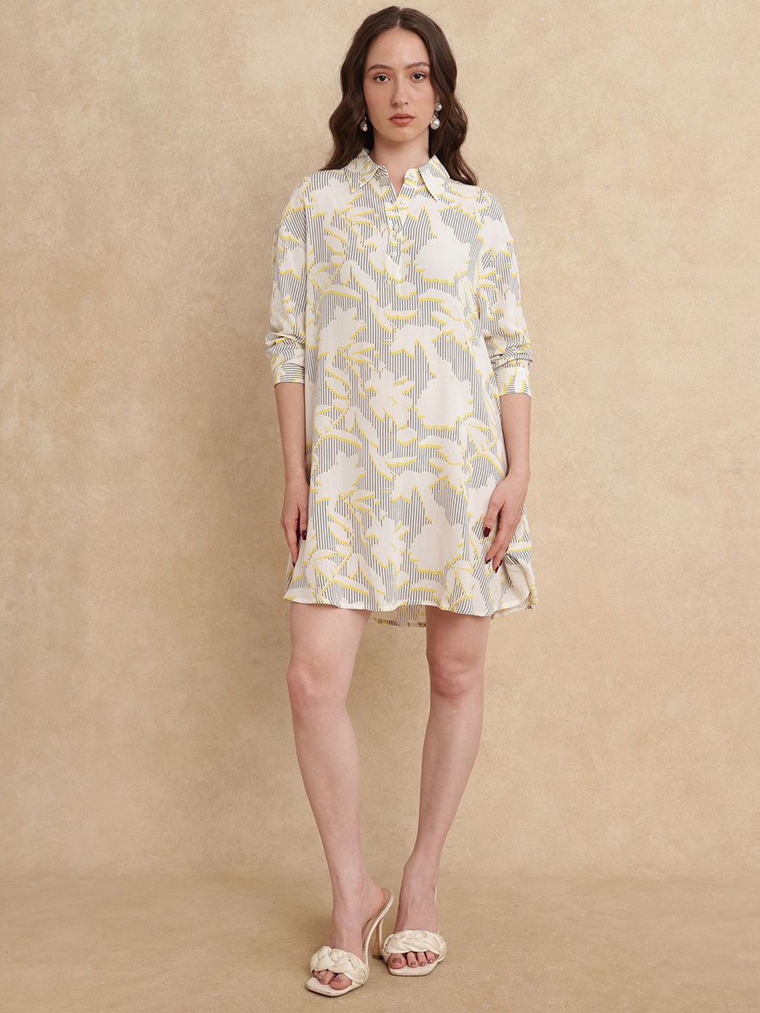 

RAREISM Jandop Light Multi Printed Shirt Dress, White