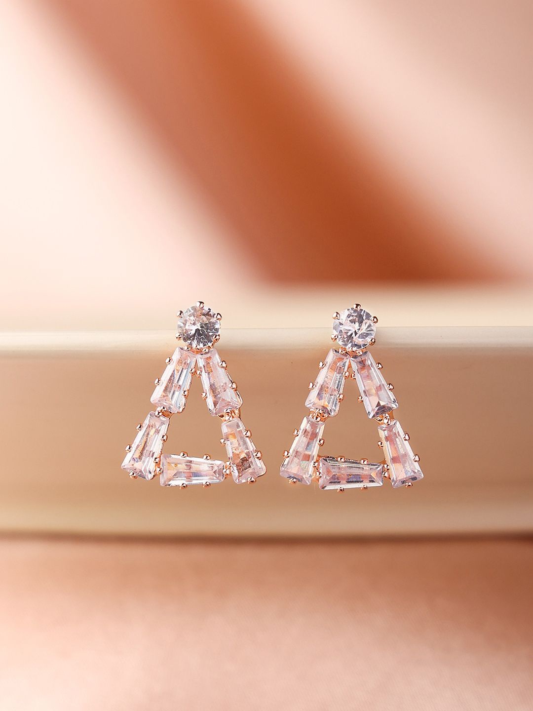 

PRITA Priyaasi Rose Gold Plated American Diamond Contemporary Shaped Studs