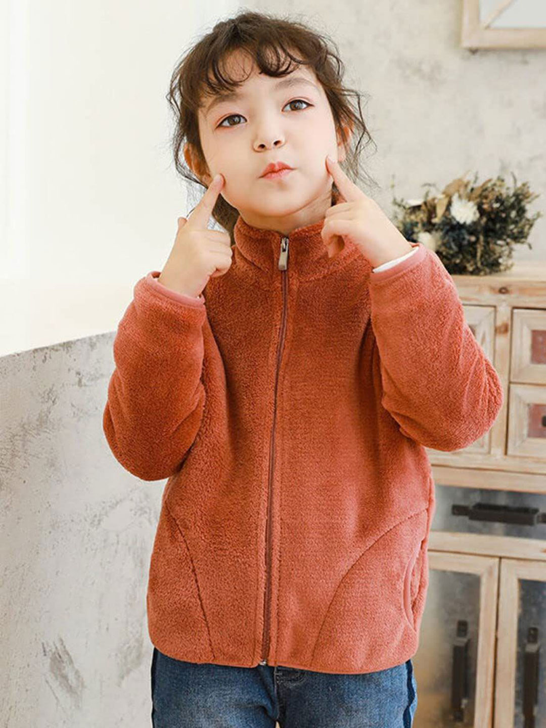 

MOMISY Unisex Kids Coated Cardigan, Brown