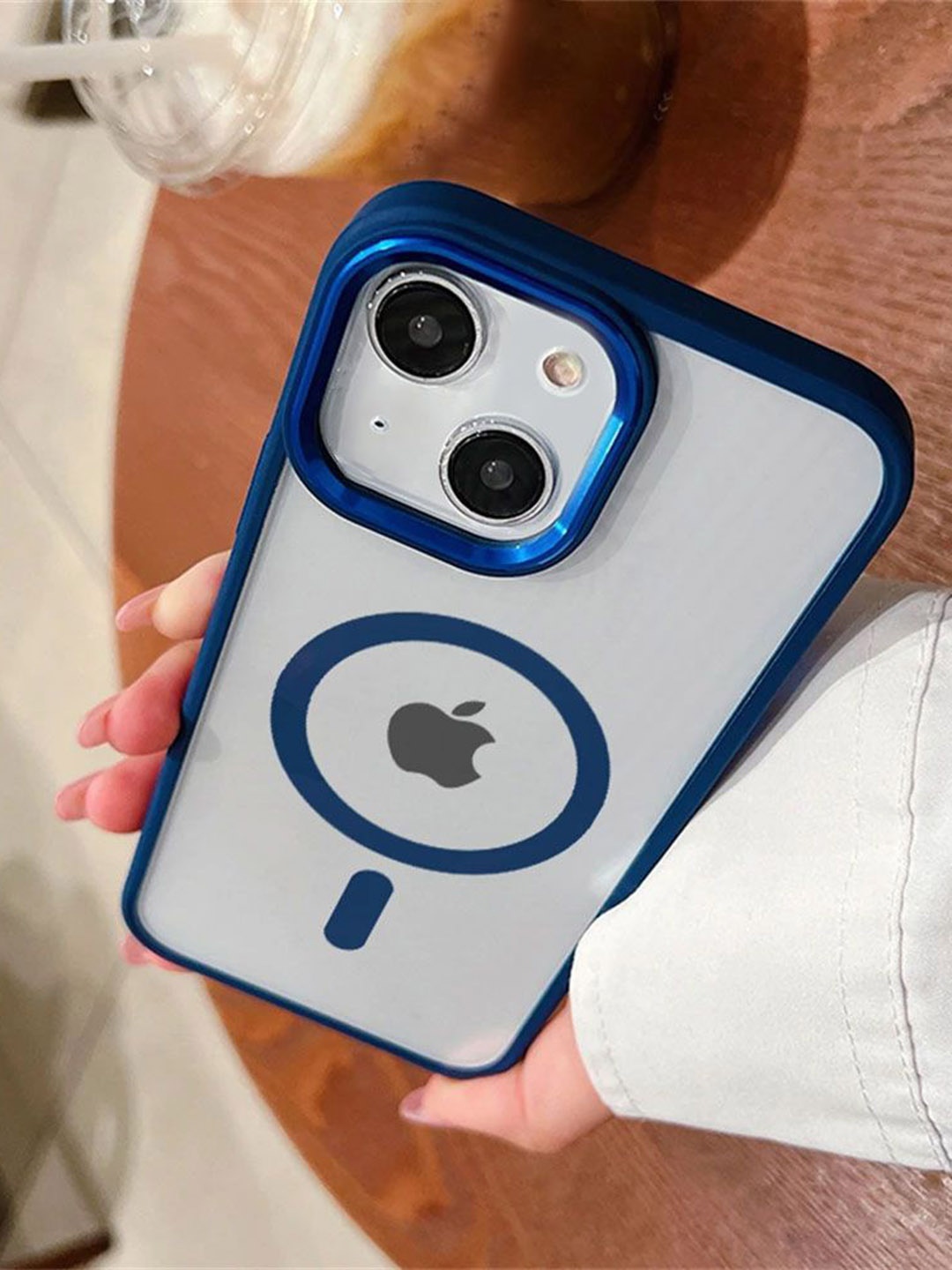 

Luxury Kase LK096 Mag-Safe Magnetic Wireless Charging Lens Protector iPhone 15 Back Case, Navy blue
